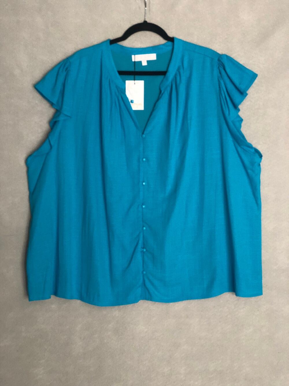 Sugarlips Ruffle Sleeve Top Split Collar in Cerulean Women's 3X NEW